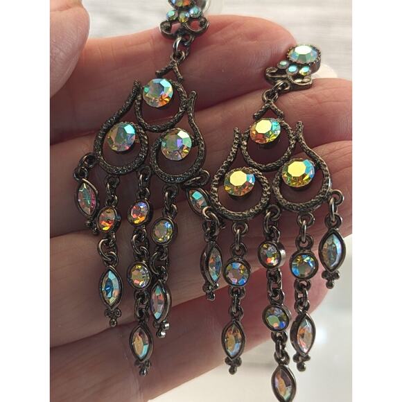 Chandelier Aurora Earrings Dark Metal Posts. + Disk Backs For Stability Estate - Picture 5 of 6